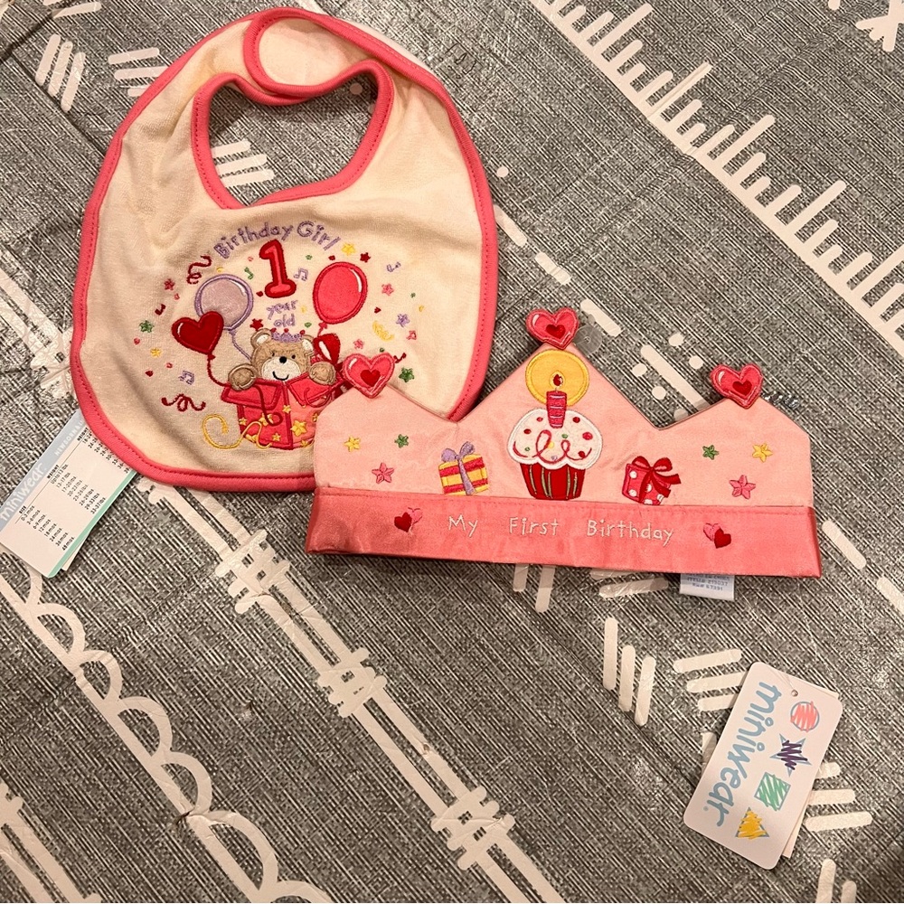 Pink Birthday Bib and Crown Set Sears y2K